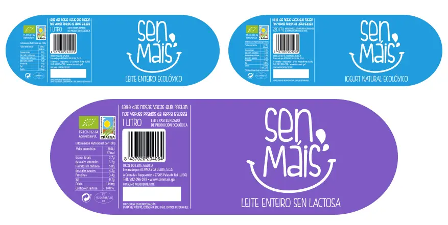 diseño de etiquetas para las botellas de leche Sen Máis